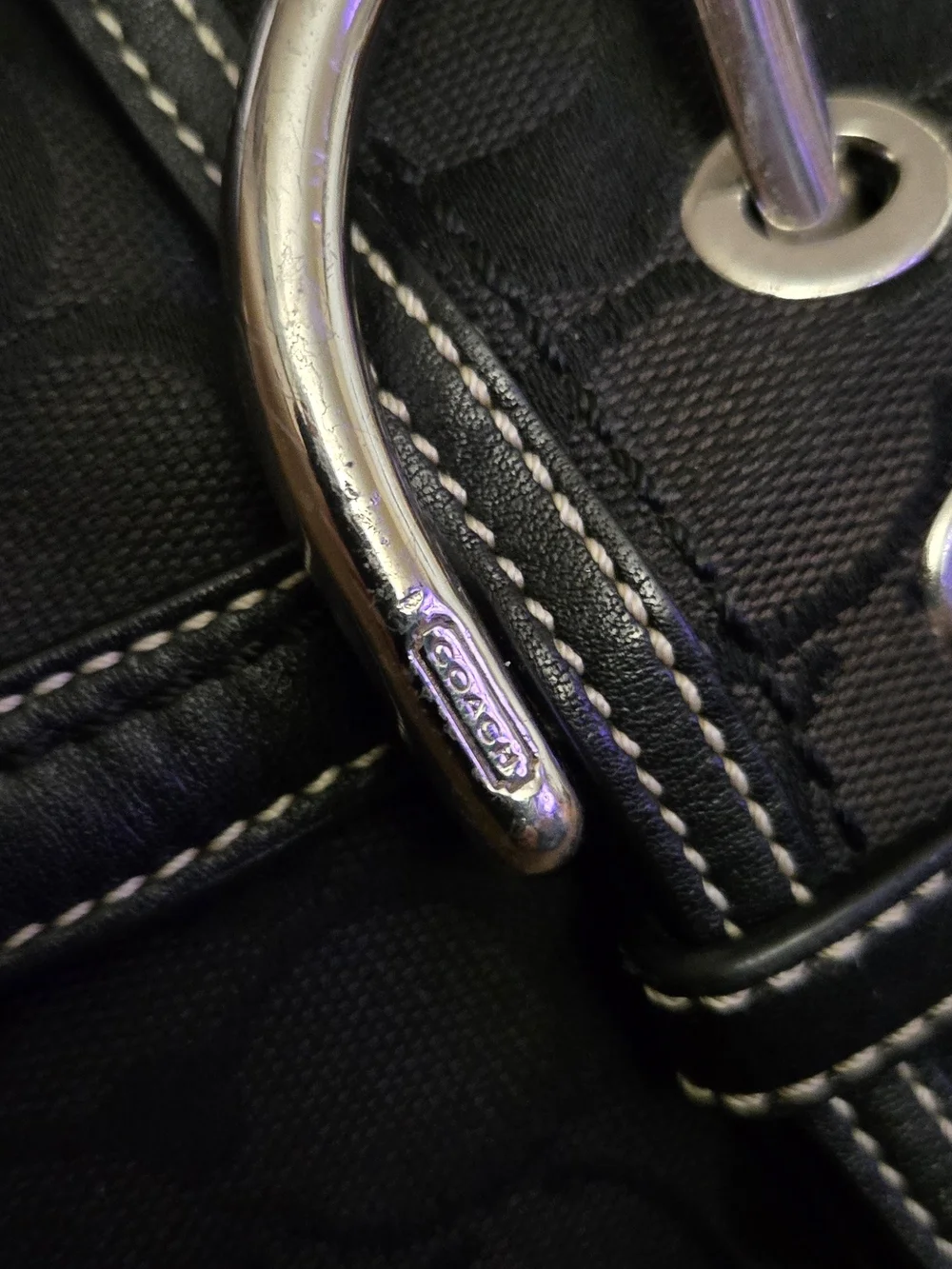 Vintage Y2K Coach Black Signature Shoulder Bag with Silver Buckle